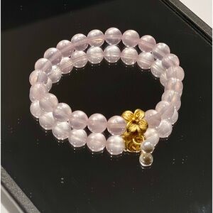 Charming Mozambique Pink Quartz Bracelet with 14k Gold Flower - Attract Love
